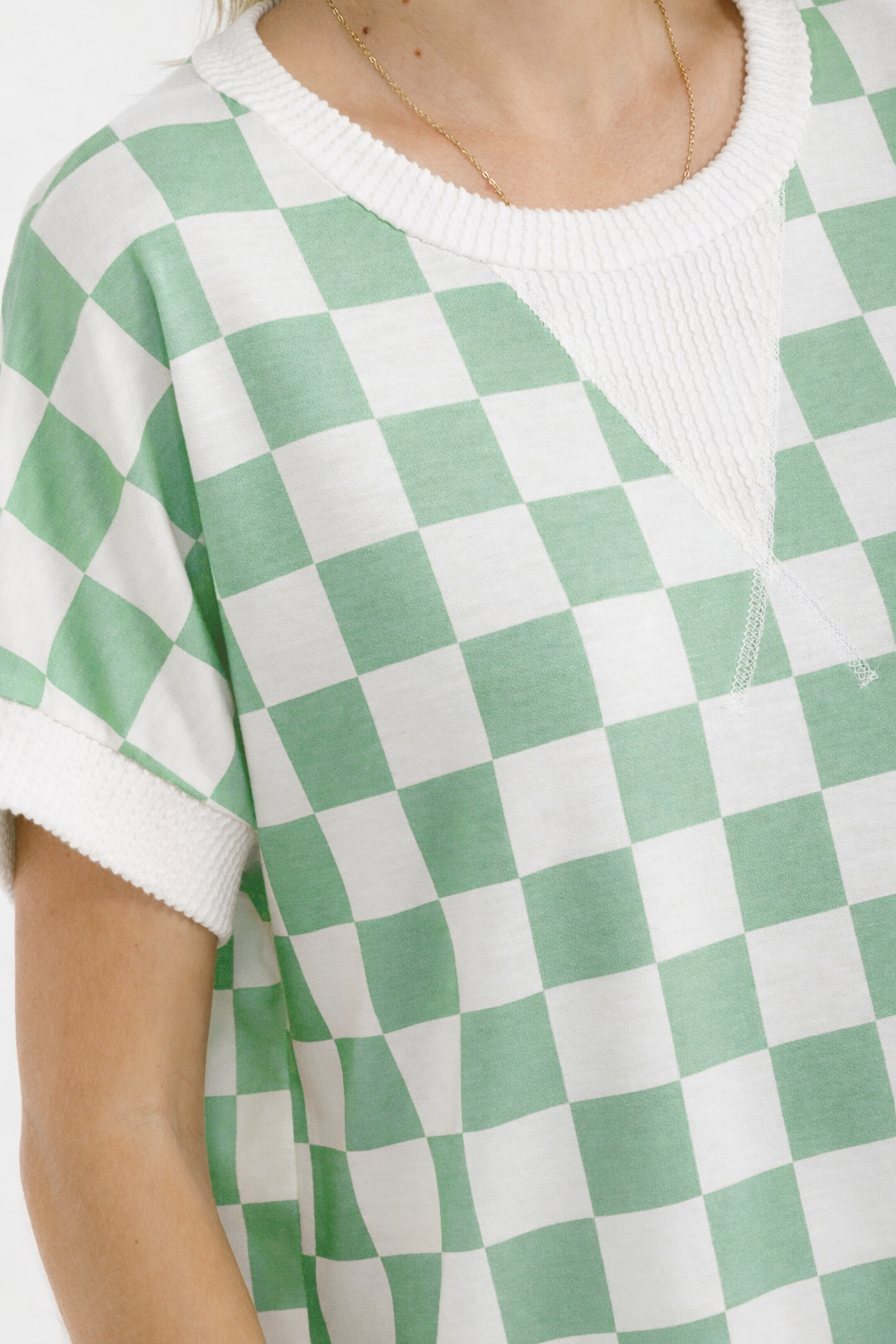 Checkered Print Short Sleeve Top