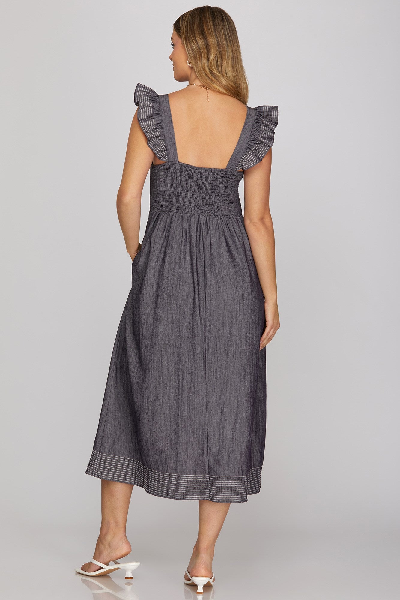 Graceful Stitches Ruffle Strap Midi Dress