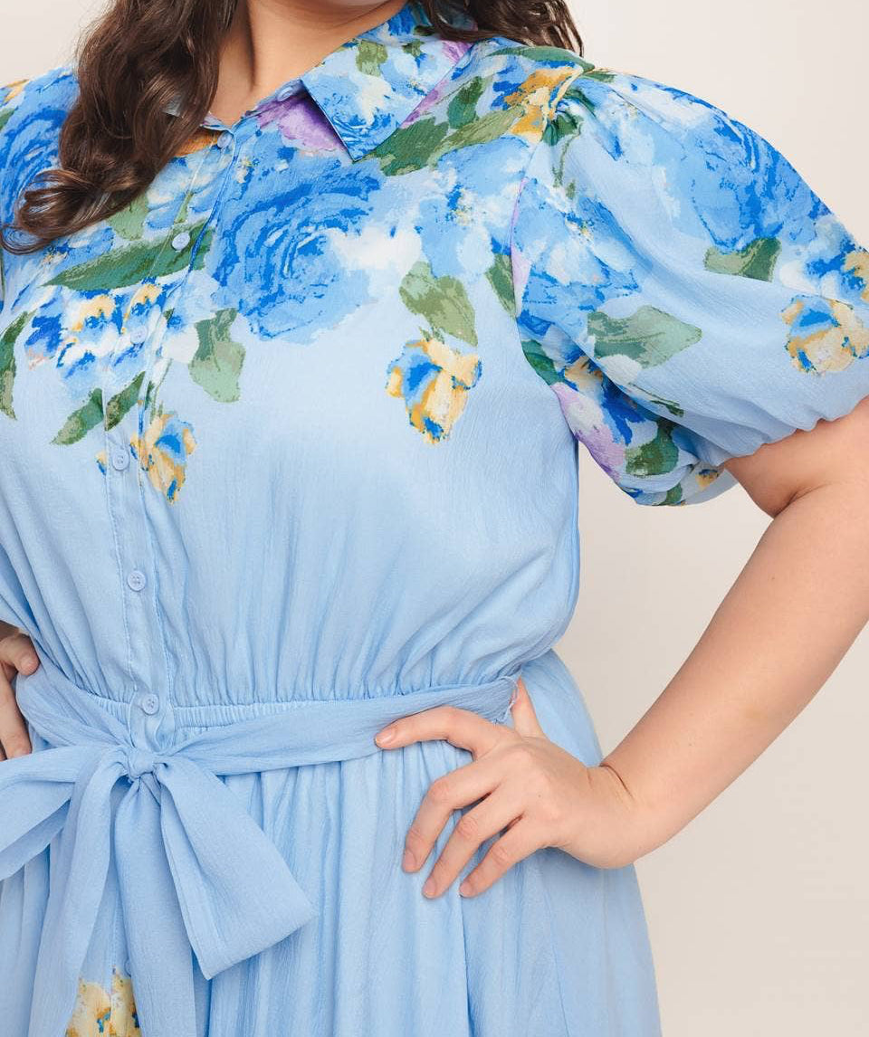 Printed Grace Midi Dress | Light Blue