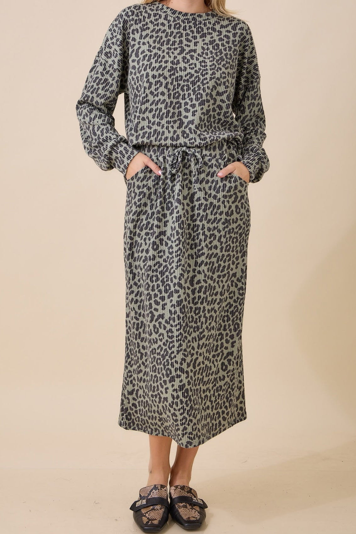 Animal Print Rib Long Sleeve Top - Part of a Set