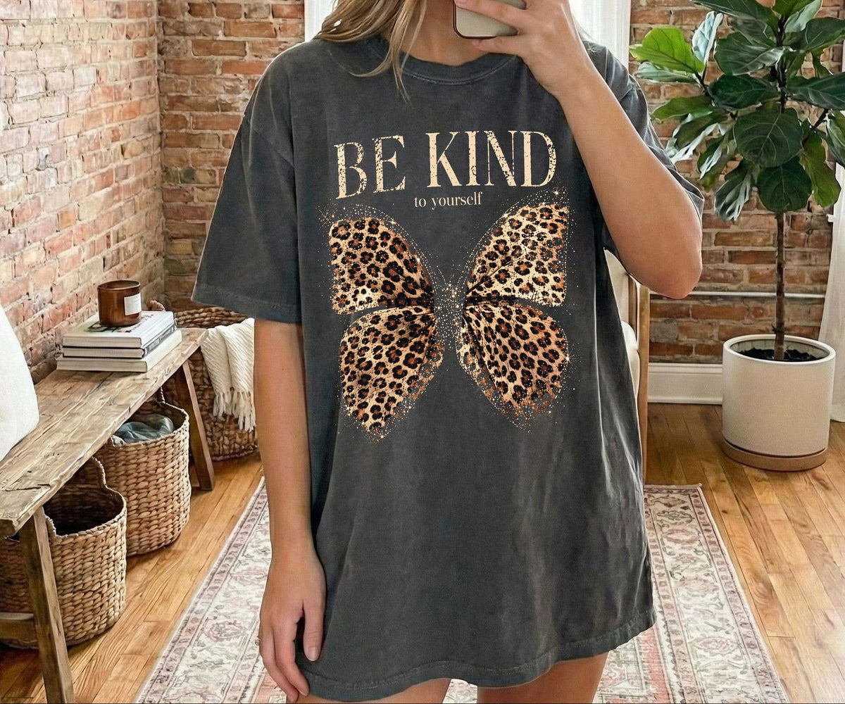 Be Kind Leopard Butterfly Tee