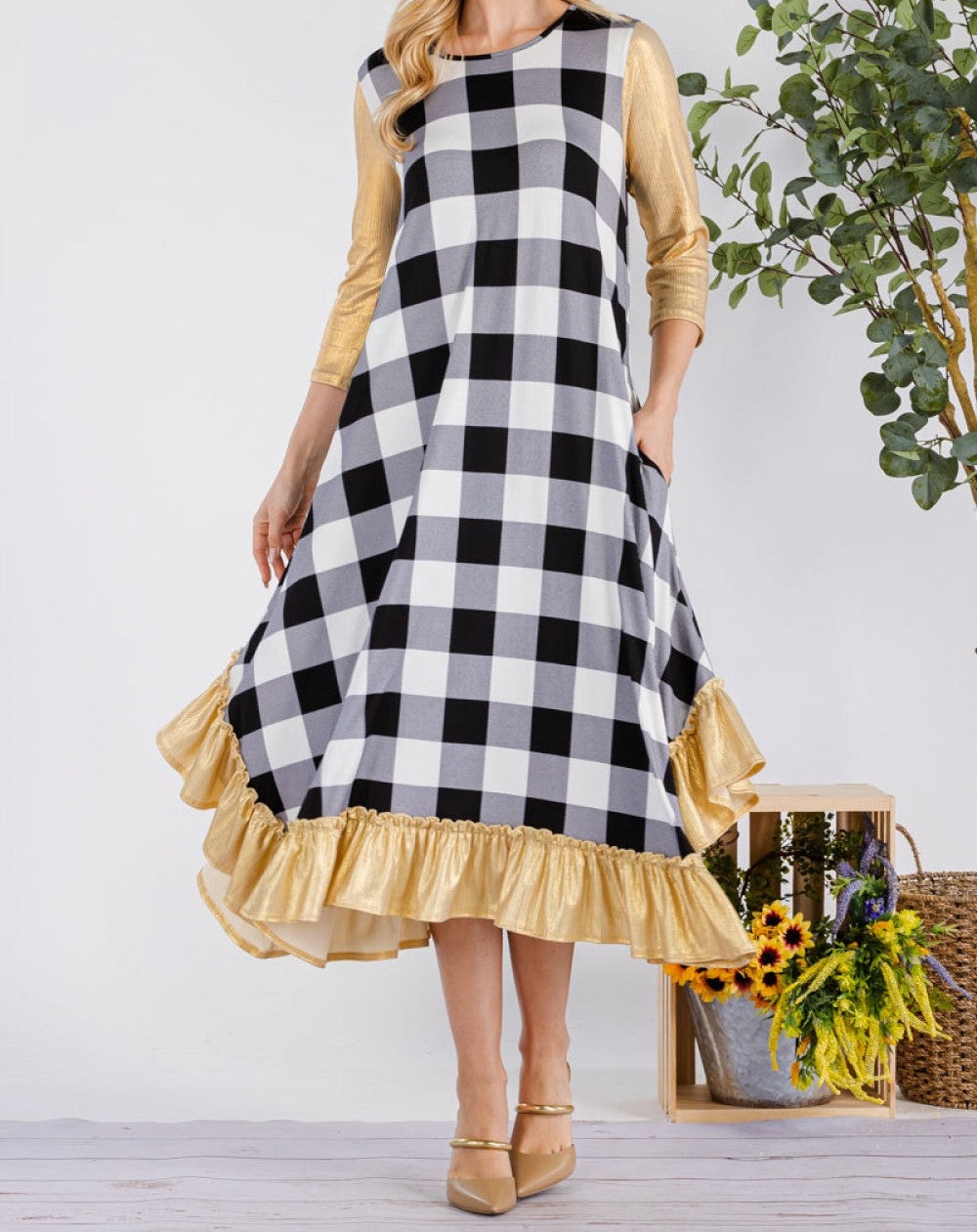 Plaid Ruffle Midi Dress β Multiple Colors