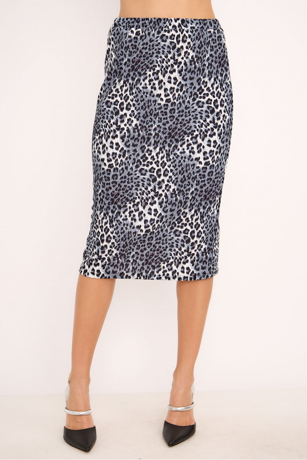 Plus Size Modest Leopard Print Pencil Skirt with Elastic Waistband