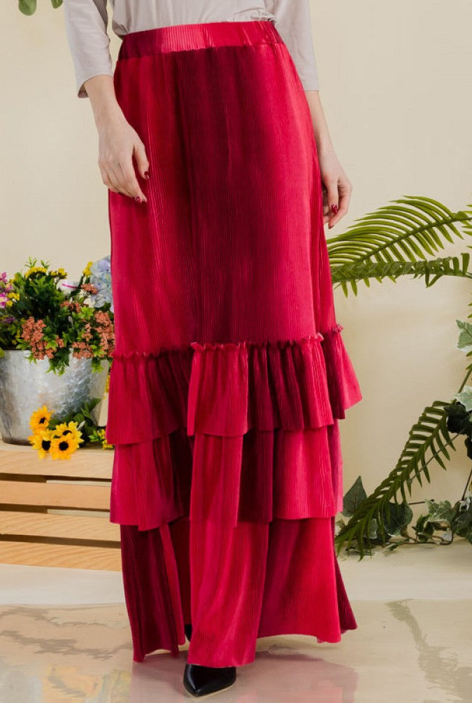 Pleated Maxi Skirt with Ruffle Tiered Hemline