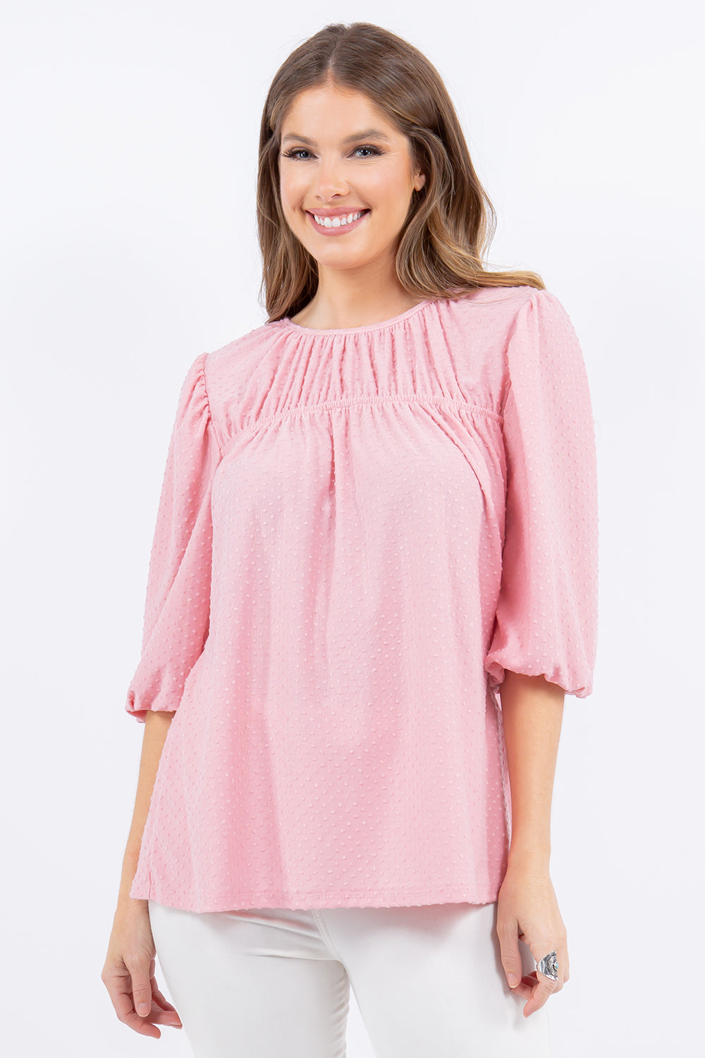 Top with Puff Sleeves and Bow Detail