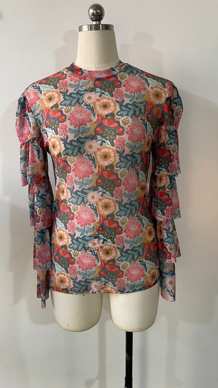 Vintage Poppy Mesh Top