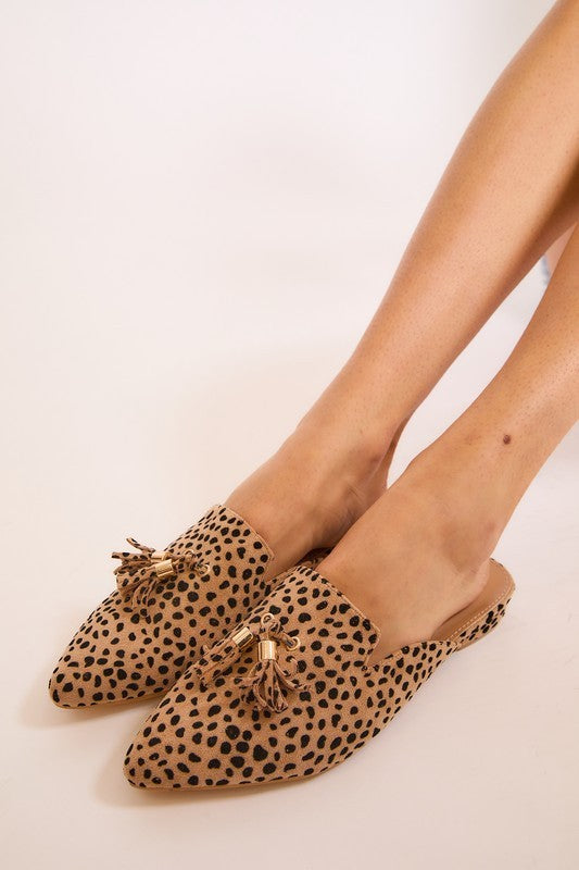 Darcy Pointed Tassel Mules | Leopard