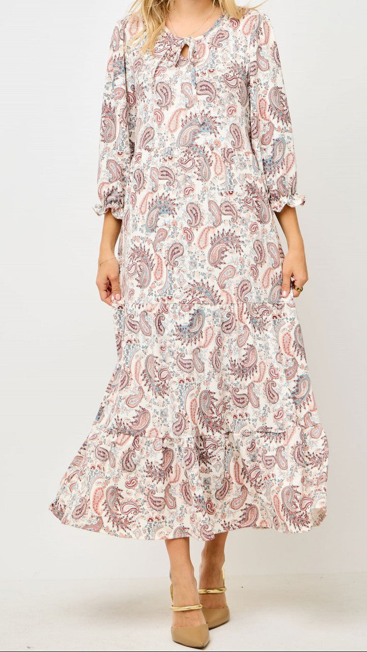 Ivory Paisley Tiered Dress