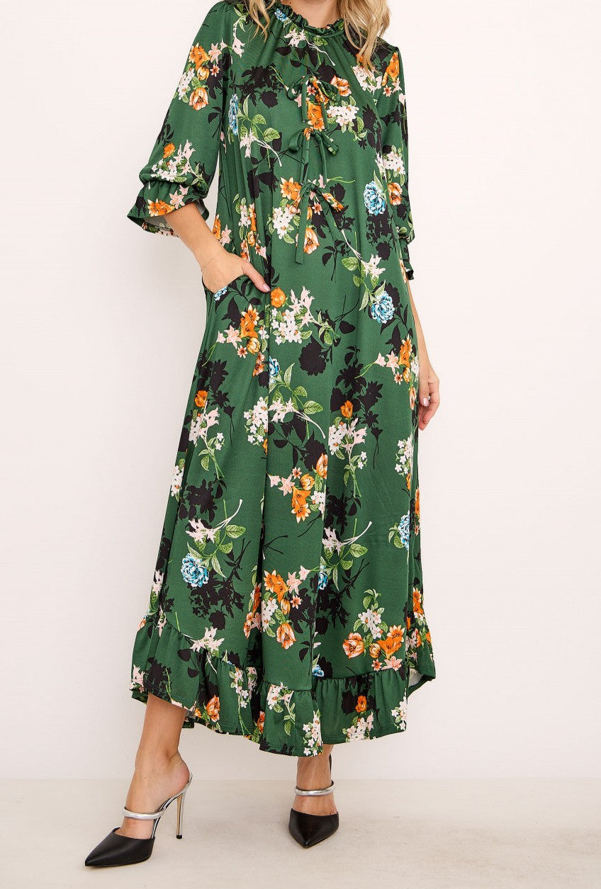 Floral Grace Mock Neck Midi Dress