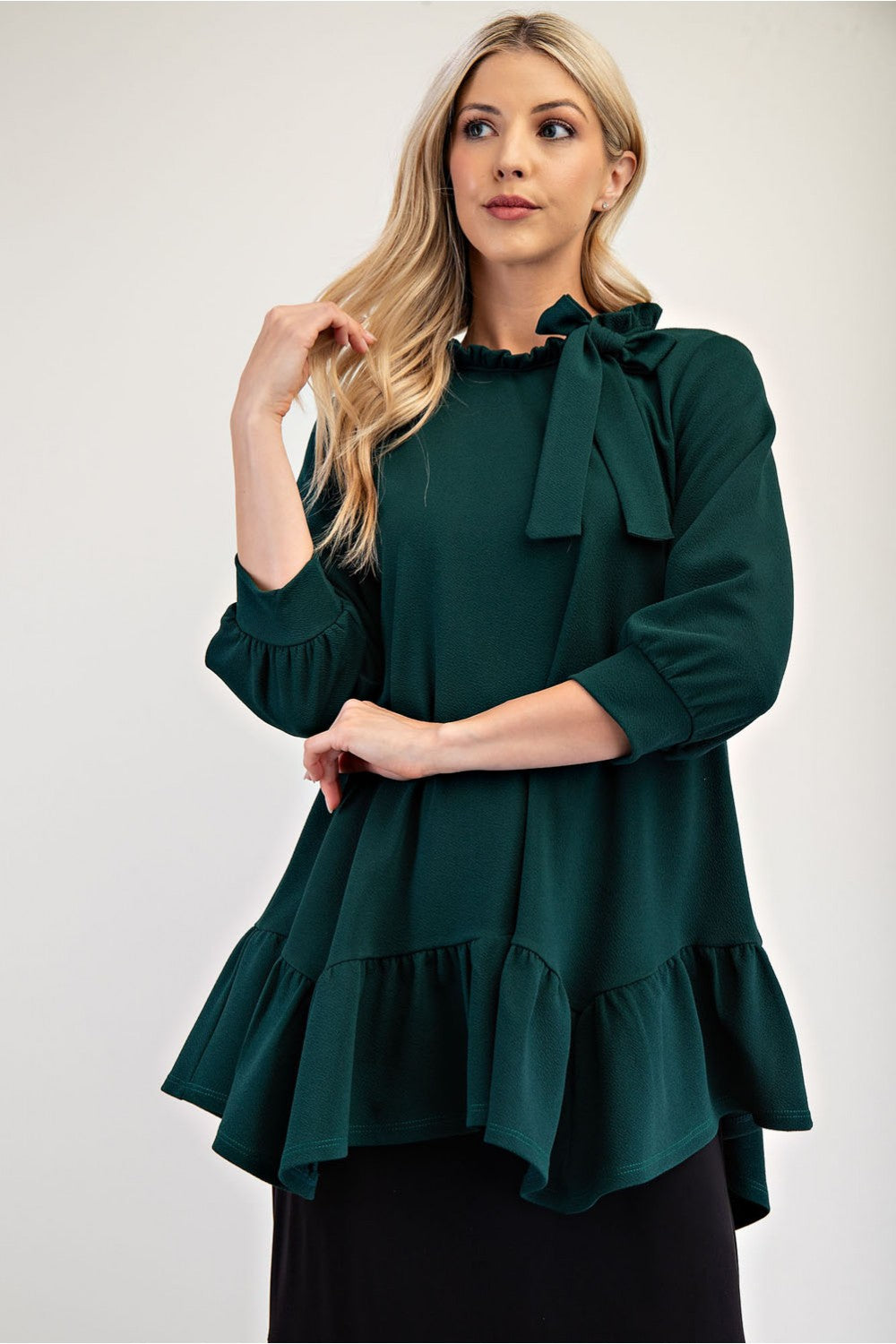 Plus Size Modest Bow-Tie Ruffle Top