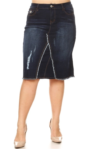 Plus Size Dark Indigo Middle Length Denim Skirt
