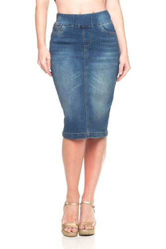 Women's Vintage Wash Middle Length Denim Skirt