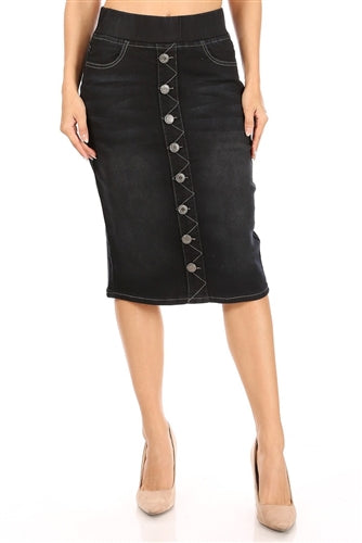 Women's Black Wash Middle Length Denim Skirt