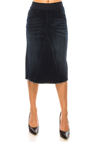 Plus Size Dark Indigo Wash Calf Length Denim Skirt