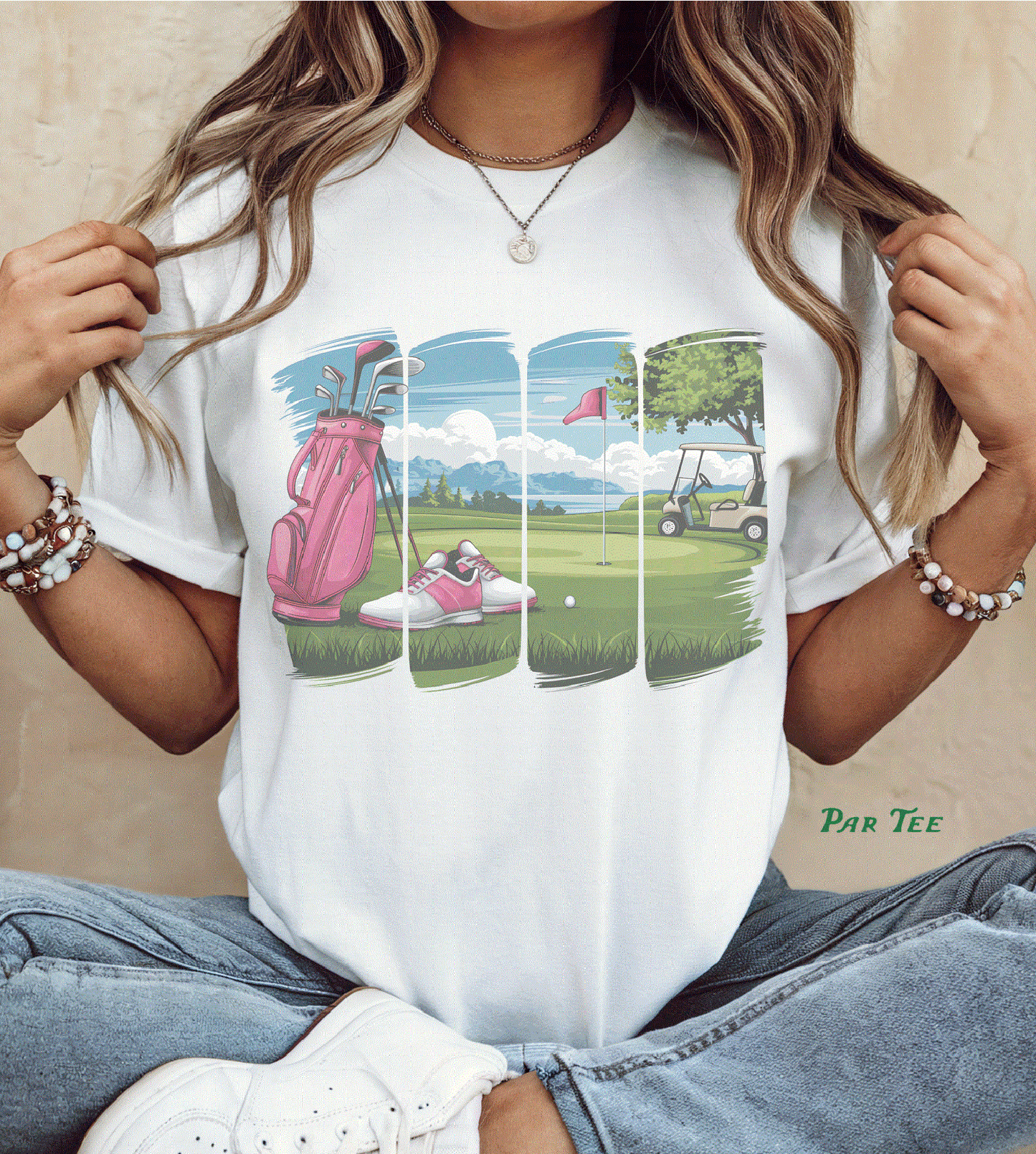 Golf Course Resort Country Club Pink Graphic Tee: Cream