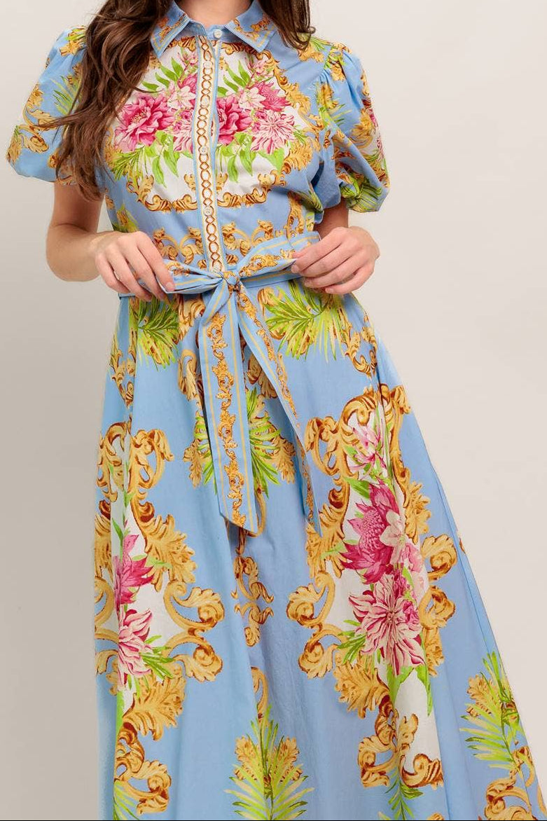 Light Blue Multi Printed Midi Dress