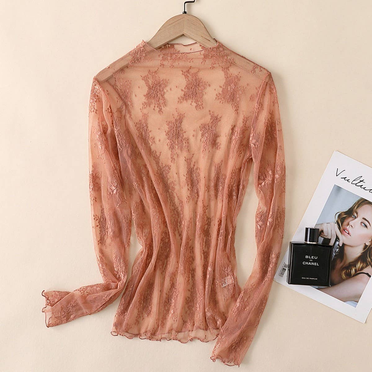 Mesh Blouse - Long Sleeve Lace Top for Women