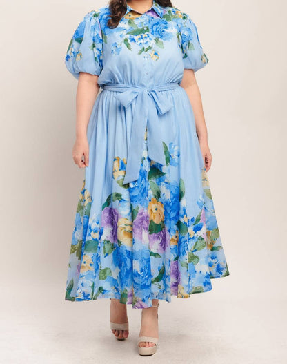Printed Grace Midi Dress | Light Blue