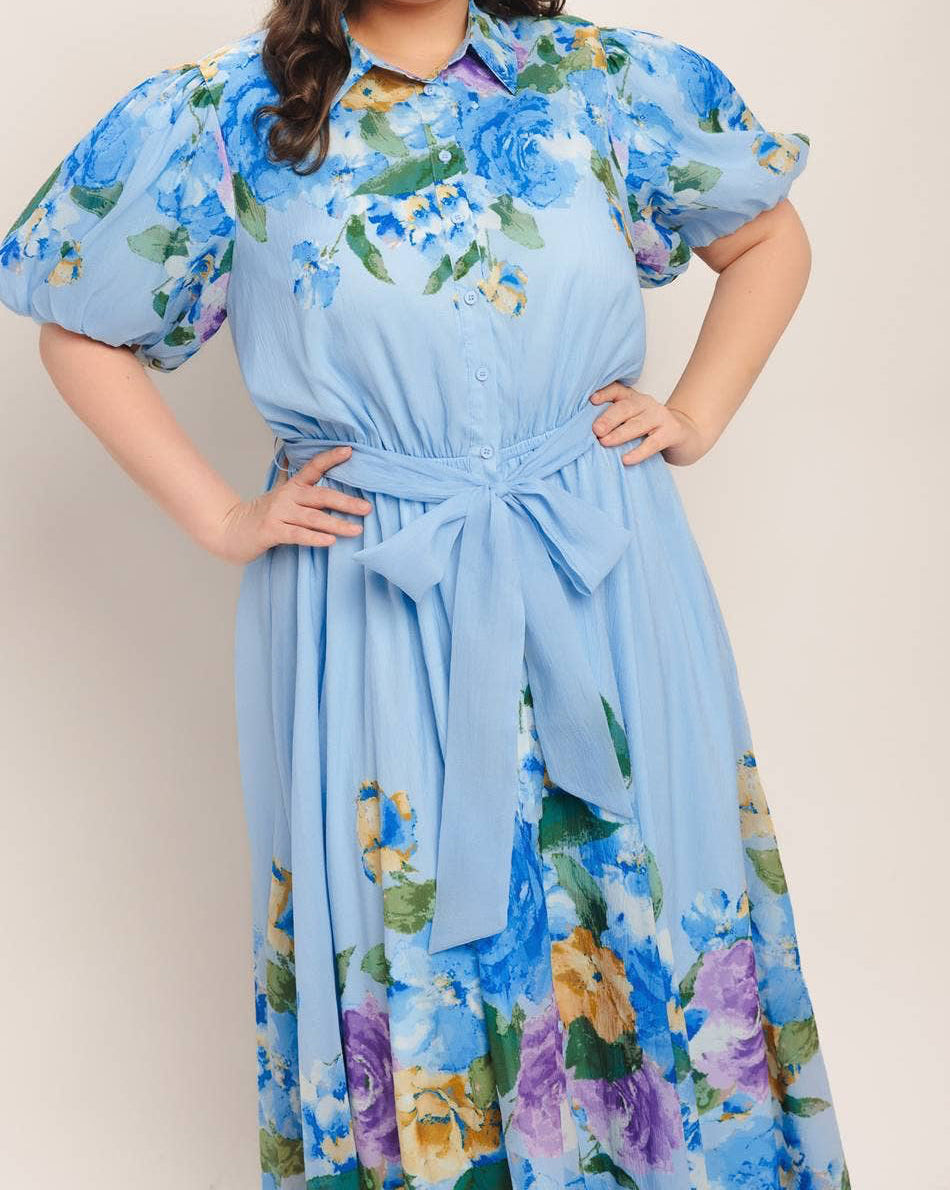 Printed Grace Midi Dress | Light Blue