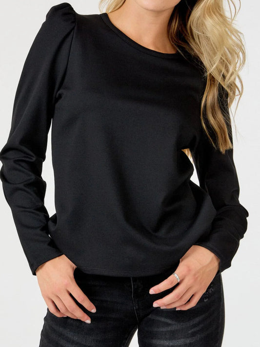 Women's Long Puff Sleeve Solid Top Black