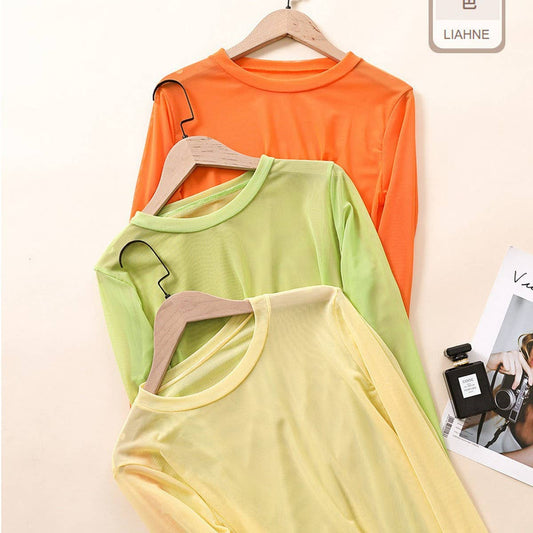 Candy Color Mesh Blouse