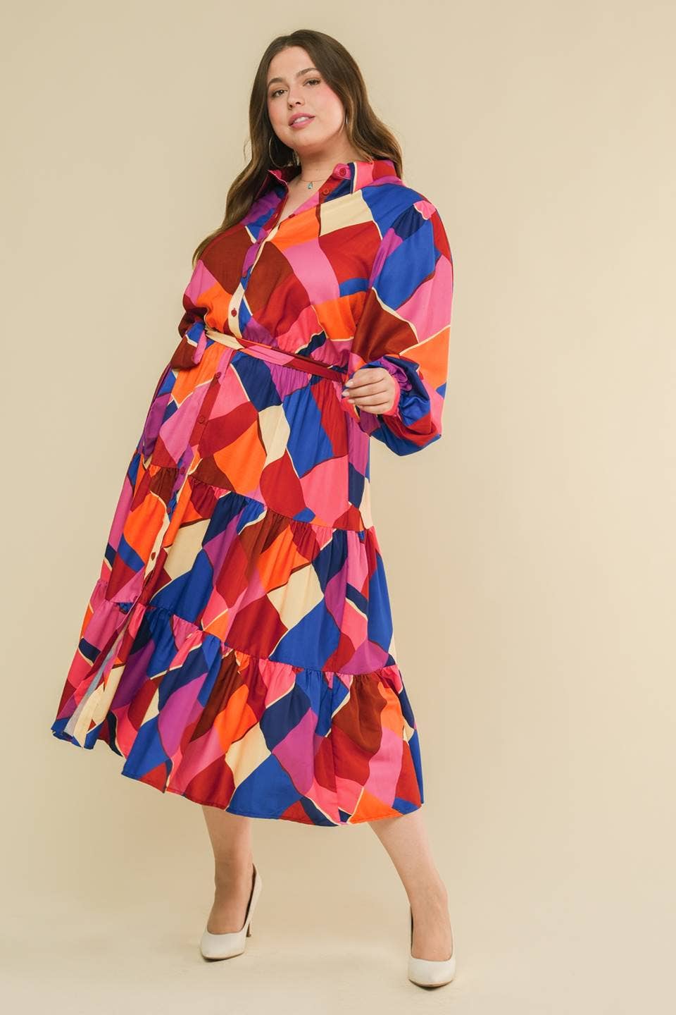 A Printed Woven Midi Dress | Fuchsia Blue