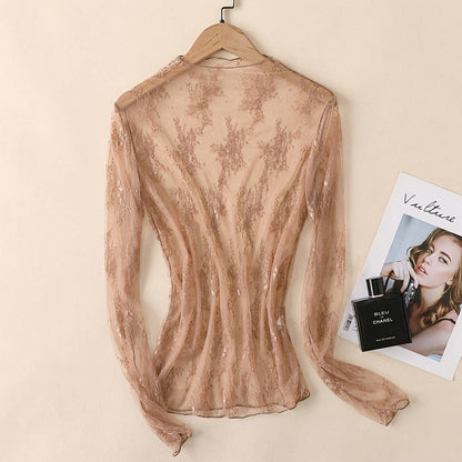 Mesh Blouse - Long Sleeve Lace Top