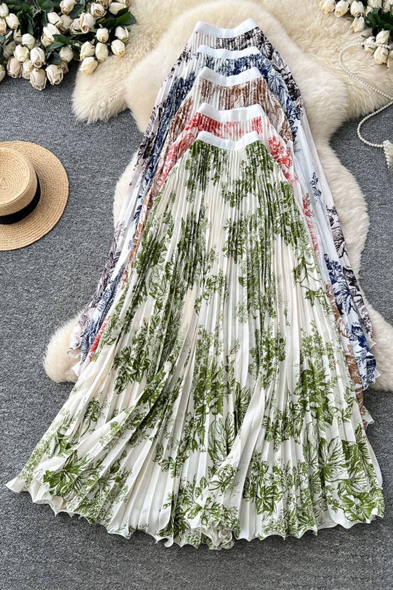 Floral Elegance Pleated Midi Skirt