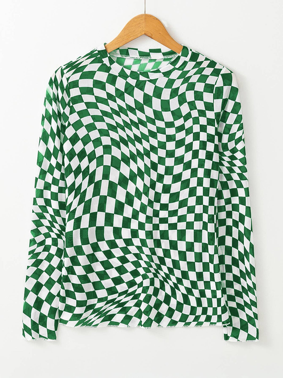 Checkered Mesh Mock Neck Top
