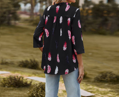 Women's Feathered Print Long Sleeve Blouse