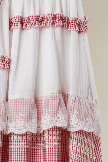 Gingham Lace Ruffle Skirt