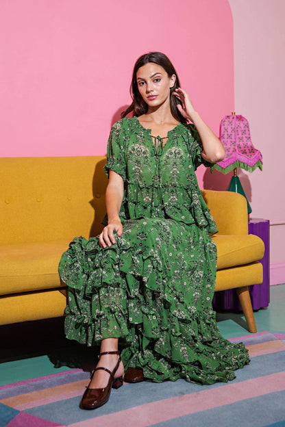 Garden Muse Ruffle Set | Puff Sleeve Top & Tiered Skirt