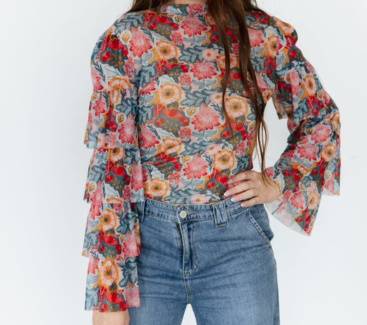 Vintage Poppy Mesh Top