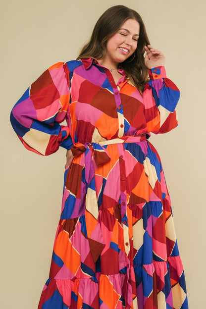 A Printed Woven Midi Dress | Fuchsia Blue