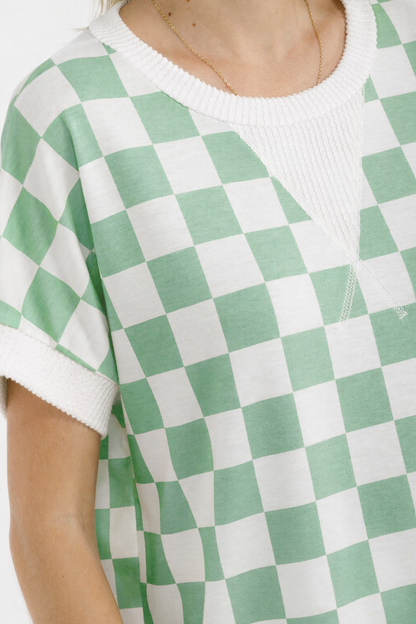 Checkered Print Short Sleeve Top