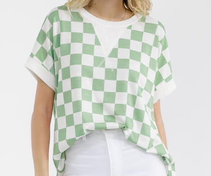 Checkered Print Short Sleeve Top