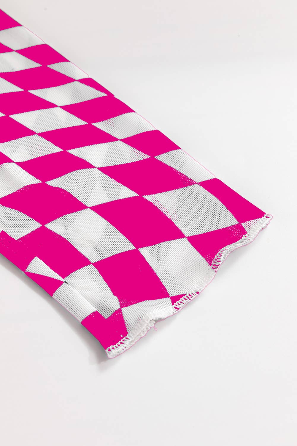 Checkered Mesh Mock Neck Top