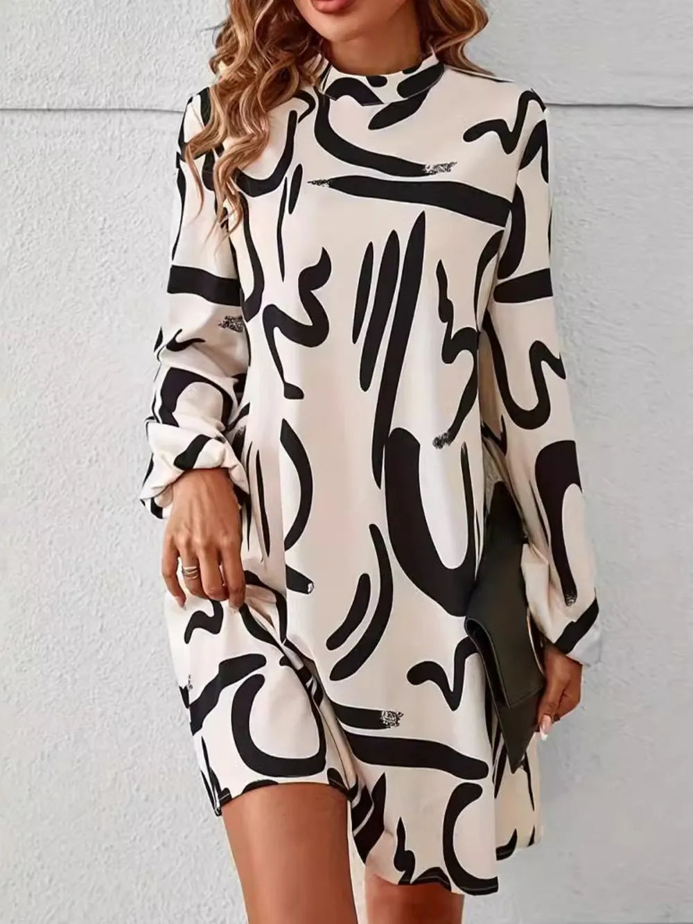 Women's Printed Mock Neck Long Sleeve Tunic Top