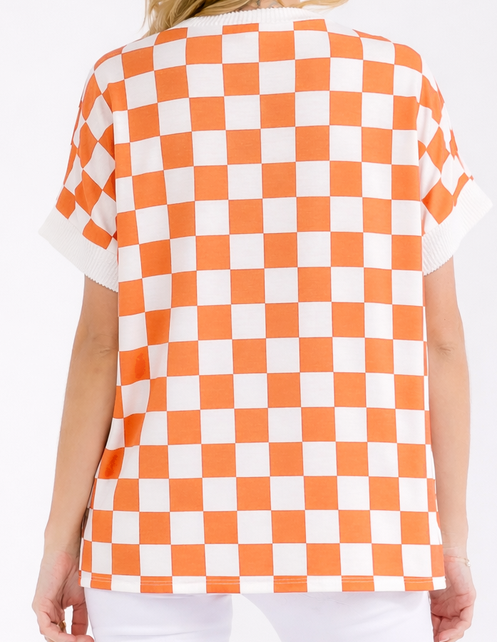 Checkered Print Short Sleeve Top