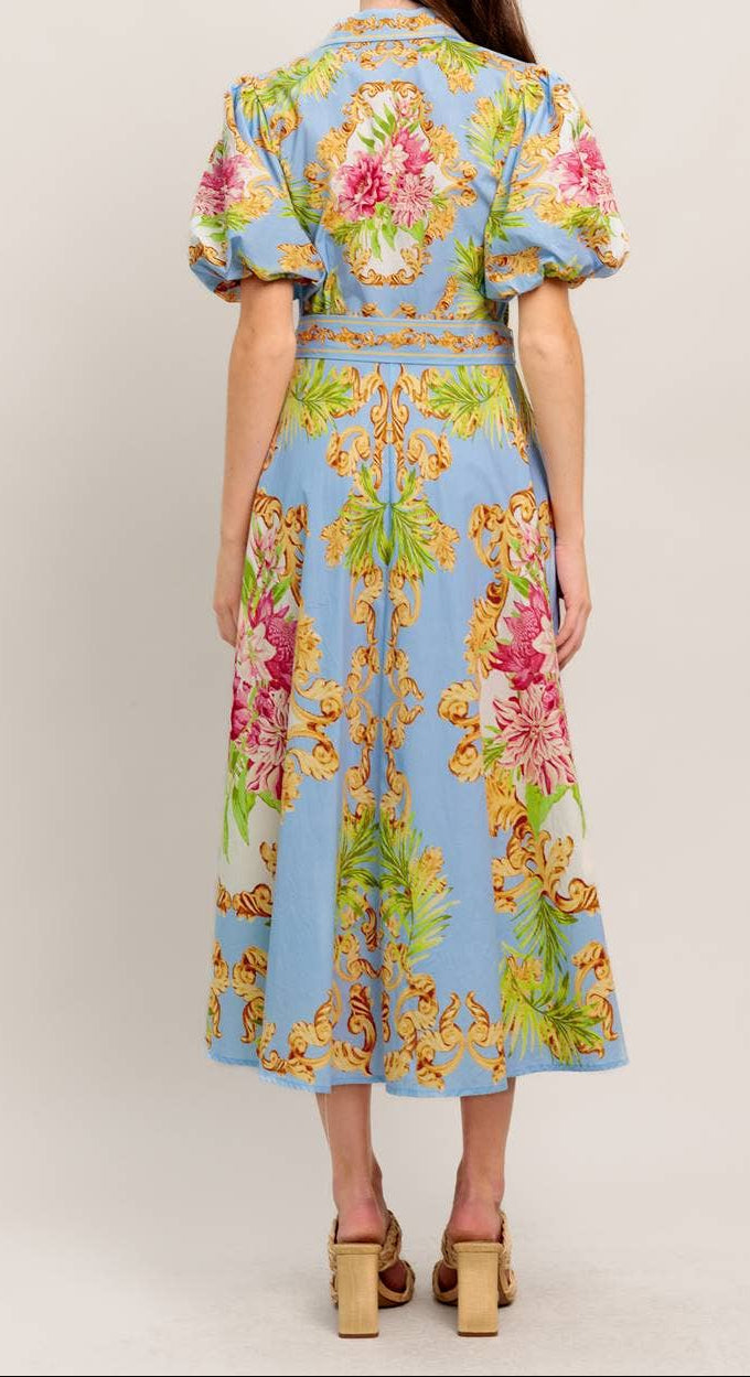 Light Blue Multi Printed Midi Dress