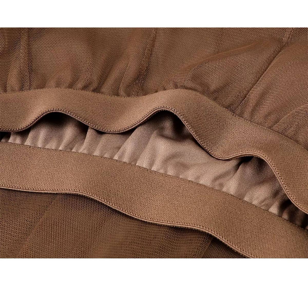 SOLID COLOR ELASTIC-WAIST MESH TULLE A-LINE SKIRT