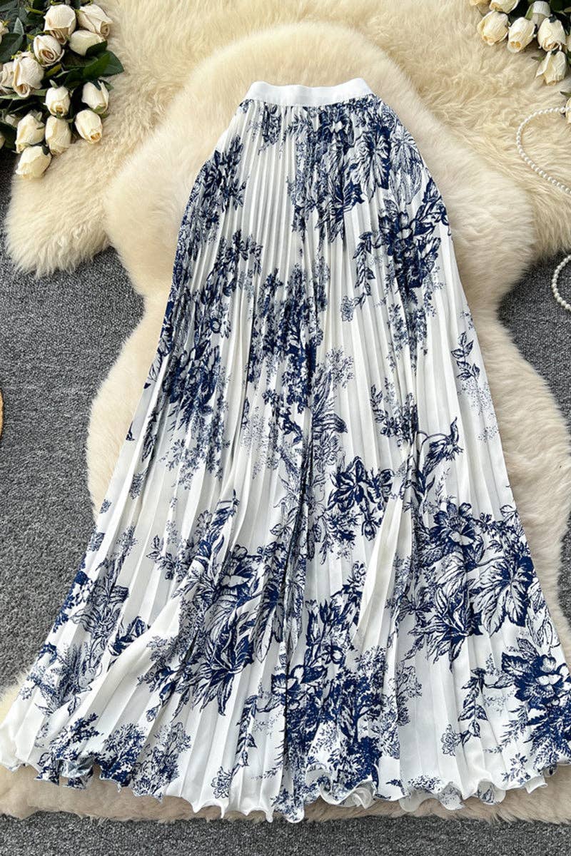 Floral Elegance Pleated Midi Skirt