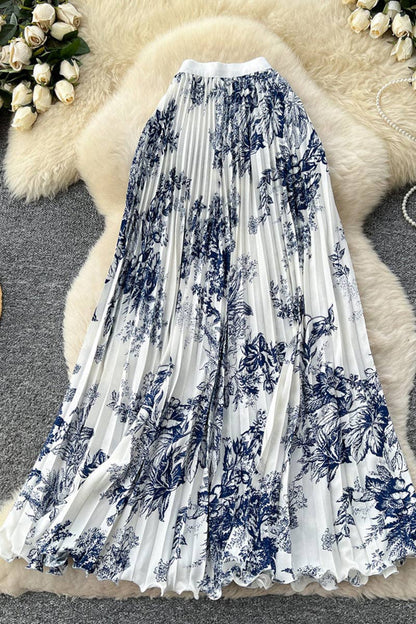 Floral Elegance Pleated Midi Skirt