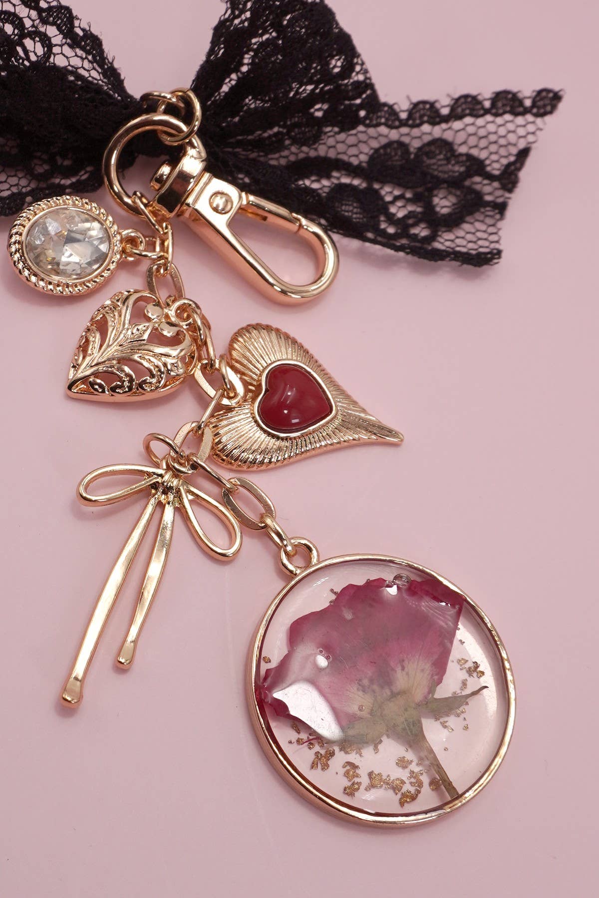Floral & Bow Heart Bag Charm Collection
