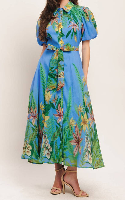 Blue Contemporary Printed Midi Dress