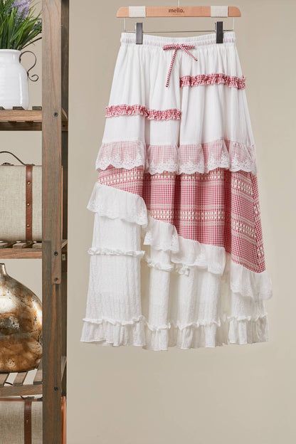 Gingham Lace Ruffle Skirt