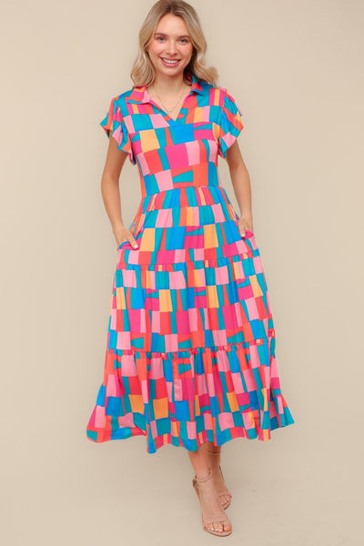 Plus Size Multi Color Fit and Flare Maxi Knit Dress