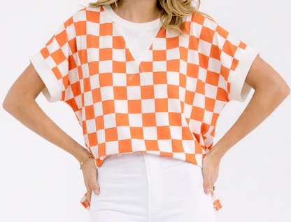 Checkered Print Short Sleeve Top