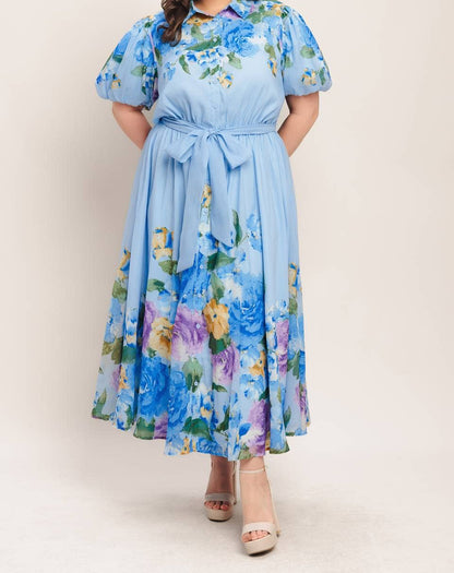 Printed Grace Midi Dress | Light Blue