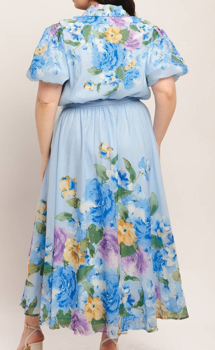 Printed Grace Midi Dress | Light Blue